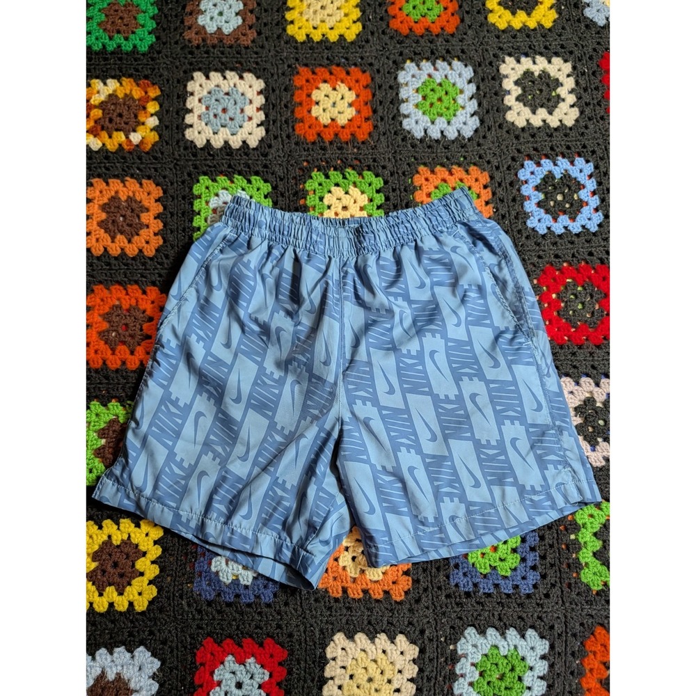 Nike Flow Shorts Swim Trunks All Over Sport Essentials Woven Lined Blue Small